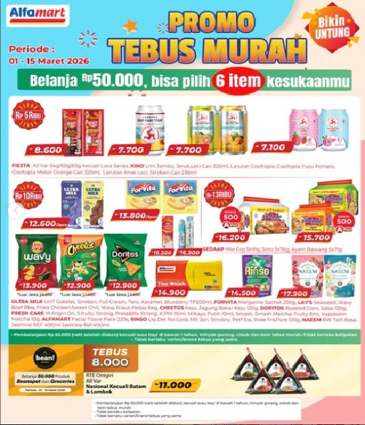 Tebus Murah! Serba Rp 5 Ribu Kino, Larutan, hingga Fiesta , Promo Alfamart Minggu Ini 1 - 15 Maret 2026