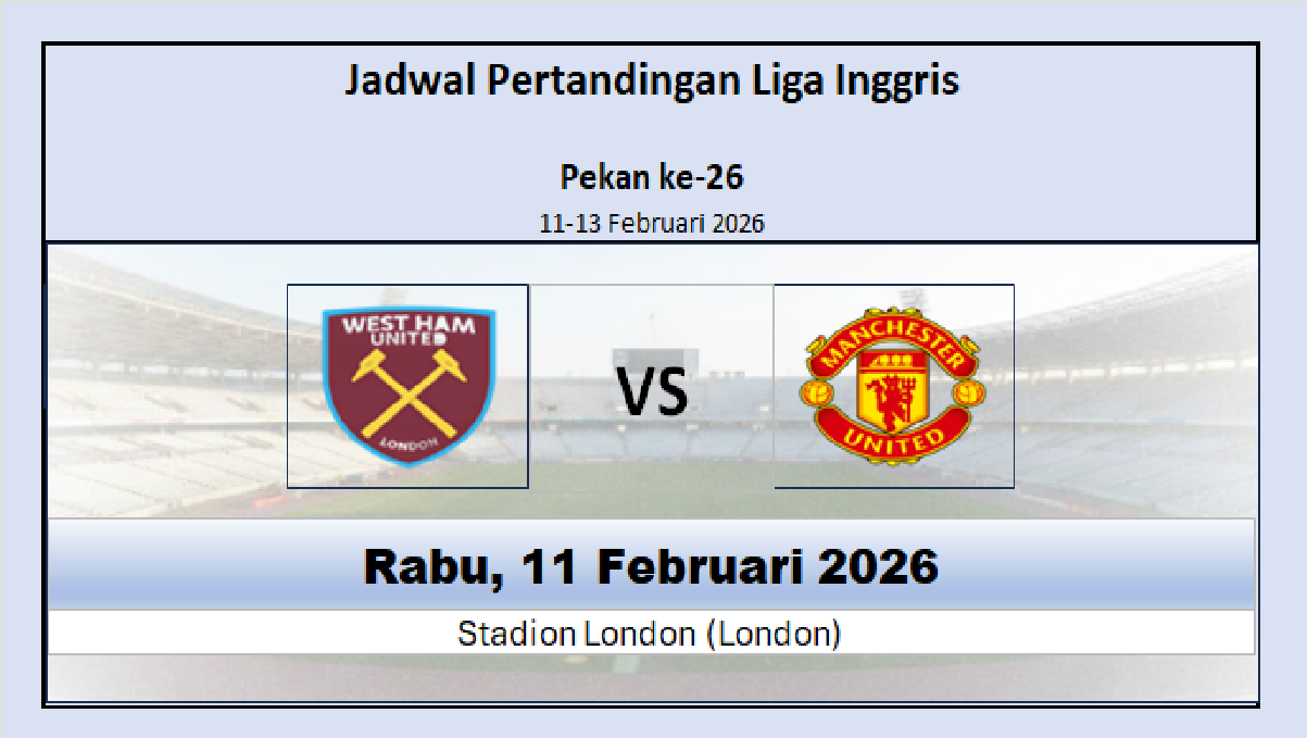 Kapan West Ham vs Manchester United? Jadwal dan Head to Head West Ham Penakluk MU