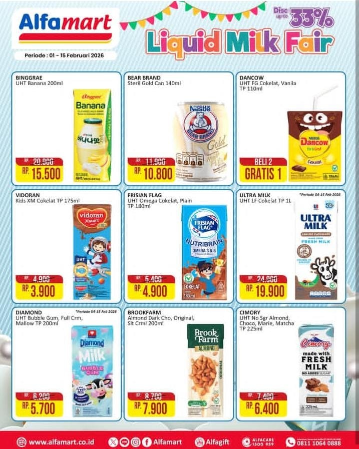 Promo Alfamart Hari Ini Periode hingga 15 Februari 2026, Khusus Edisi Liquid Milk Fair Diskon 33%