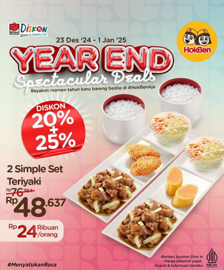 Promo HokBen Akhir Tahun Diskon 20% Ditambah 25%, Mulai Hari Ini 23 Desember 2024 