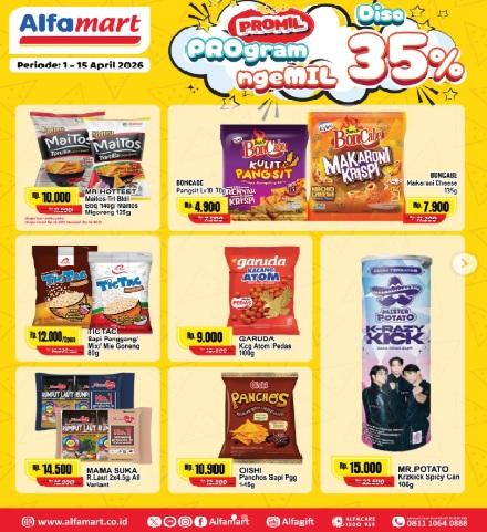 PROMIL Progam Ngemil Diskon 35%, Promo Terbaru Alfamart Periode 1 - 15 April 2026, Boncabe Pangsit Rp 4.900