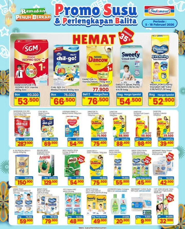 Promo Puncak Indomaret Hari Ini 18 Februari 2026, Khusus Keperluan Anak Diskon 35%