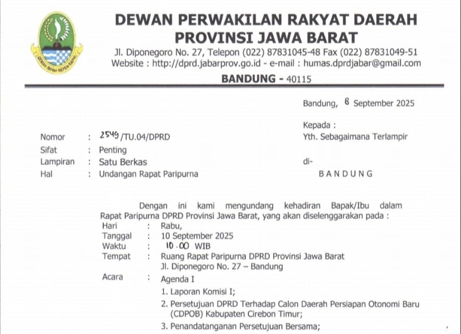 Kabar Gembira, DPRD Jabar Jadwalkan Paripurna Pembentukan Kabupaten Cirebon Timur