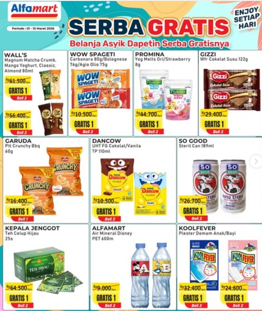 Serba Gratis! Promo Alfamart Minggu Ini, Periode 1 - 15 Maret 2026, Lasegar Twst Beli 1 Gratis 1