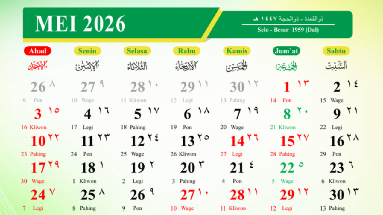 Jadwal Long Weekend Mei Juni 2026, Catat Tanggal dan Harinya!