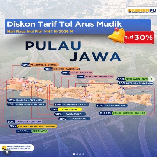 Cek Jadwalnya! Diskon Tol Mudik Lebaran di Pulau Jawa Hemat 30%, Mulai 15 Maret 2026