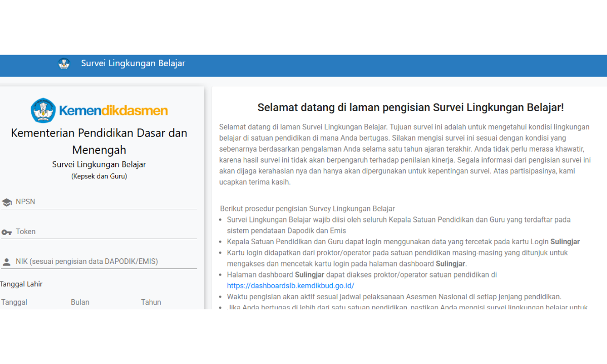 Cara Mengisi Survei Lingkungan Belajar 2026 Lengkap dari Login Hingga Simpan