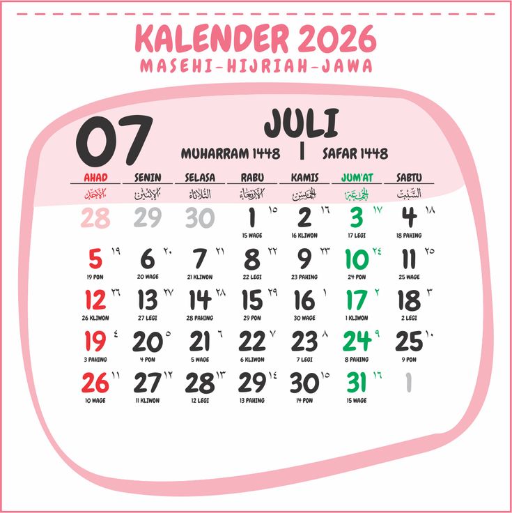 Kalender Jawa Juli 2026 Weton Senin Pahing: Simak Watak, Rezeki, dan Jodohnya