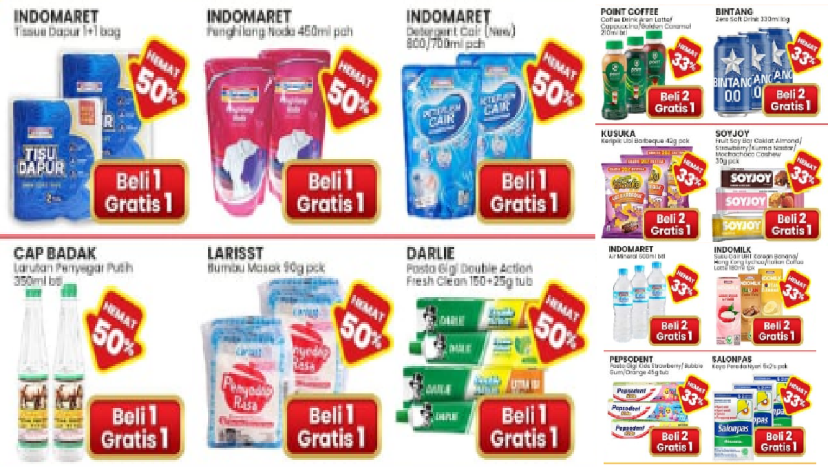 Promo Indomaret 2.2 Double Date: Beli 1 Gratis 1 dan Beli 2 Gratis 1, Belanjaan Makin Hemat!