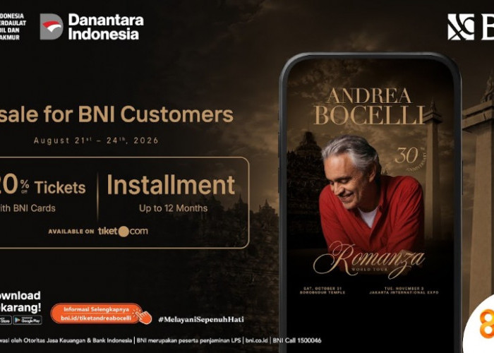 Manjakan Nasabah, BNI Hadirkan Akses Eksklusif Konser Andrea Bocelli Romanza di Borobudur dan Jakarta