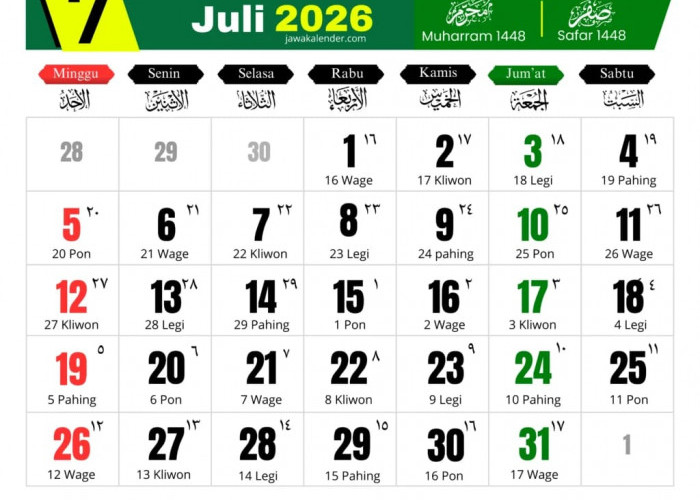 Jadwal Kalender Jawa Juli 2026: Kapan Weton Senin Pahing Jatuh?