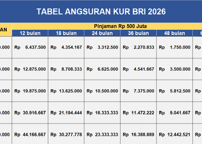 Pinjaman Modal Usaha Rp 500 Juta, Angsuran Tabel KUR BRI 2026 Hanya Rp 10 Jutaan per bulan
