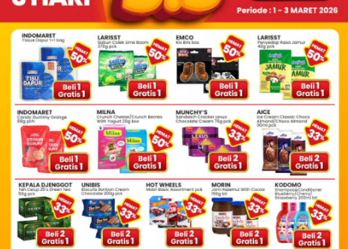 Cuma 3 Hari! Promo 3.3 Indomaret 2026: Banyak Produk Beli 2 Gratis 1 Dan Diskon Hingga 50%