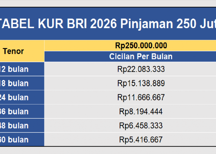 Tabel KUR BRI 2026: Pinjaman 250 Juta, Simak Simulasi Cicilan Mulai Dari Rp 5.4 Juta