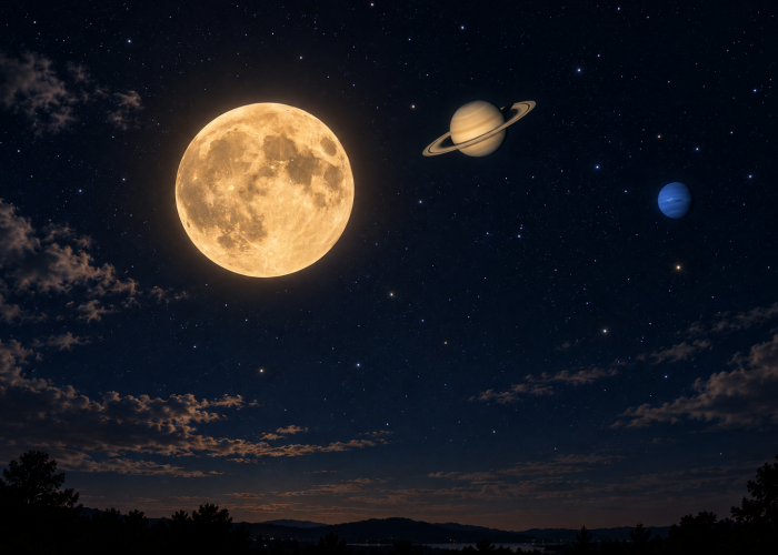 Selain Harvest Moon, Planet Saturnus dan Neptunus Juga Tampak Mendampingi Puncak Bulan Panen Tadi Malam