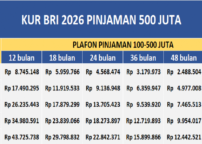 Pinjaman 500 Juta, Angsuran Mulai Dari Rp 10 Jutaan, Tenor 5 Tahun, KUR BRI 2026 Mudah Untuk Diajukan
