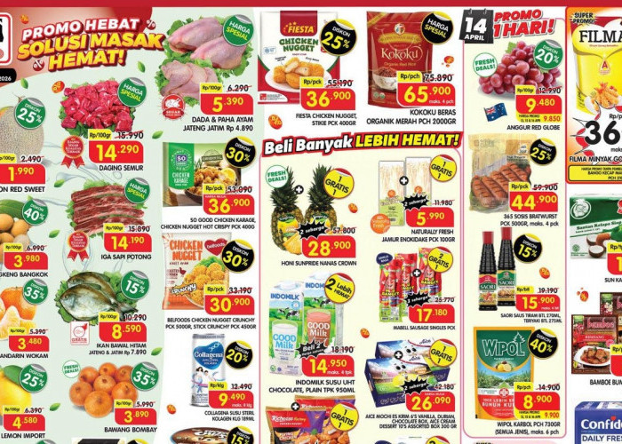 Promo Superindo Weekday 13-16 April 2026: Diskon Minyak Goreng Rp36.790 & Fiesta Chicken Nugget Rp36.900