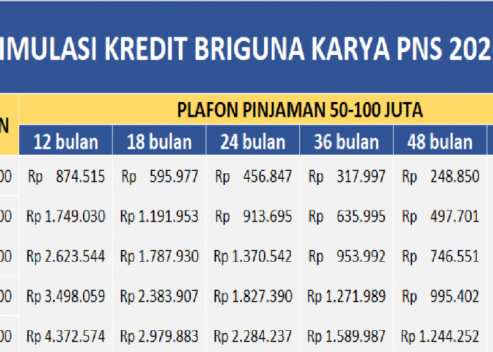 Simulasi Kredit BRIguna Karya PNS 2026: Suku Bunga 0,75% per Bulan untuk Plafon Rp 10 Juta hingga Rp 50 Juta