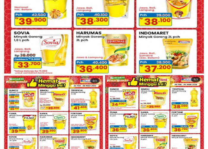 Minyak Goreng Promo, Wilayah Jawa - Papua Terbaru di Indomaret sampai 4 Maret 2026 2L Rp 33.700
