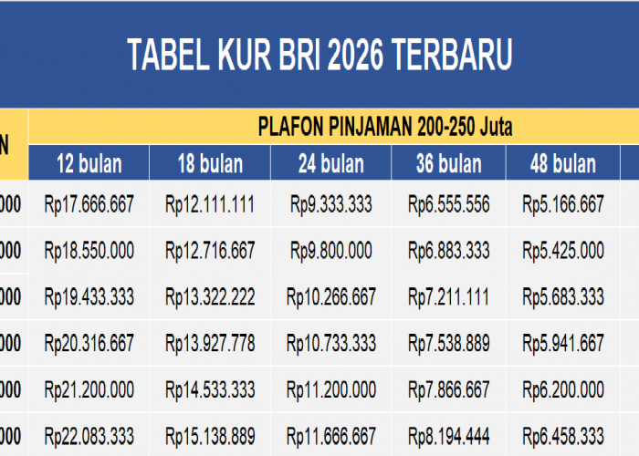 Tabel KUR BRI 2026 Pinjaman 200-250 Juta: Simak Syarat Pengajuan dan Pilihan Angsuran