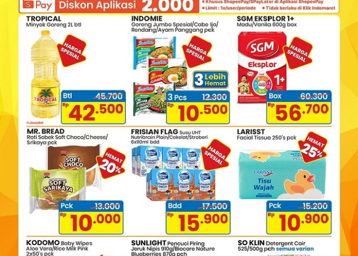 Promo JSM Indomaret Terbaru 6-9 Agustus 2026: Tropical Minyak Goreng 2L Cuma Rp42.500 & So Klin Rp9.500!