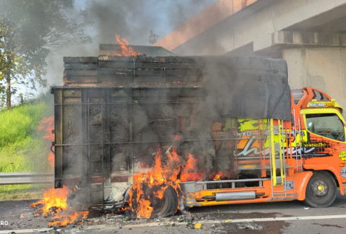 Api Menyala dari Ban, Truk Buah Terbakar di Tol Cipali 