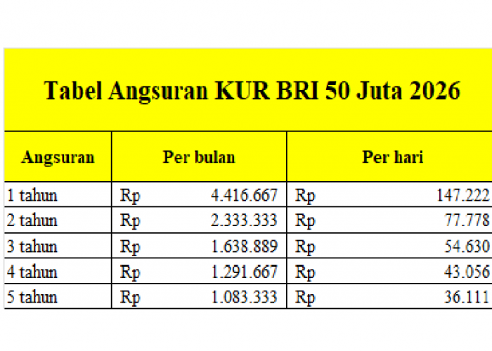 Tabel Angsuran KUR BRI 50 Juta 2026: Syarat Pengajuan, Simulasi Pembayaran, dan Cara Mendaftarnya!