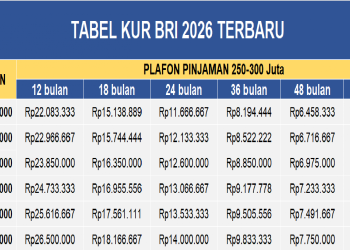 Tabel KUR BRI Terbaru: Pinjaman 250-300 Juta Lengkap Dengan Simulasi Cicilan