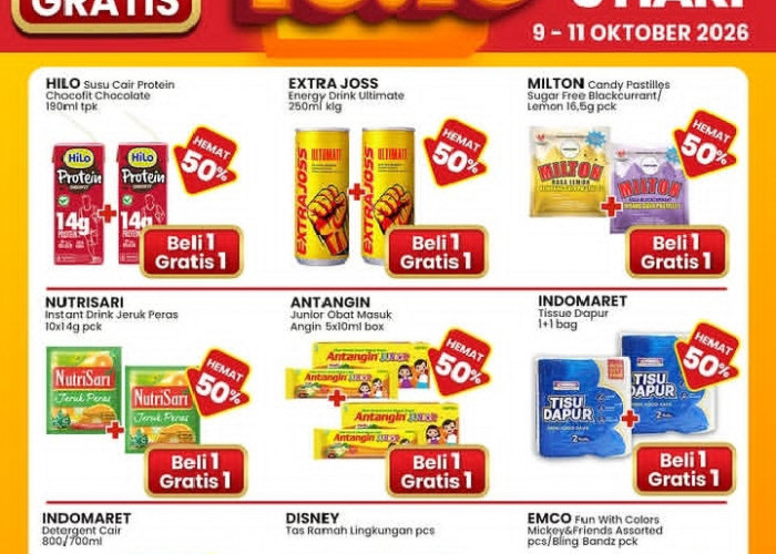 Promo Indomaret Double Date 10.10: Serba Gratis Beli 1 Gratis 1 Periode 9-11 Oktober 2026