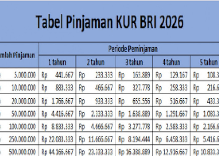 Cicilan Mulai 1 Jutaan, Ini Tabel Angsuran KUR BRI 50-100 Juta Terbaru Maret 2026 untuk UMKM