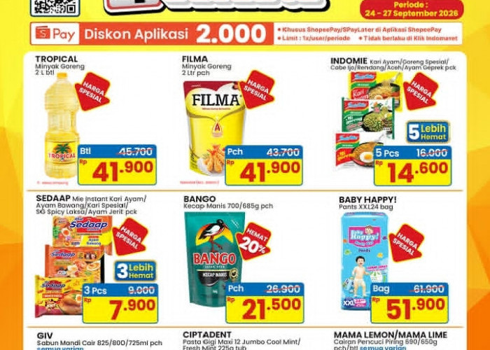 Promo Indomaret 4 Hari 24-27 September 2026: Minyak Goreng 2L Cuma Rp41.900 & Susu Anak Super Murah!