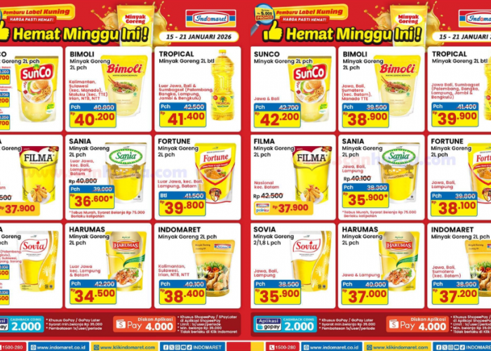Promo Indomaret Edisi Khusus Minyak Goreng Periode 15-21 Januari 2026: 2 Liter Cuma Rp 30 Ribu!