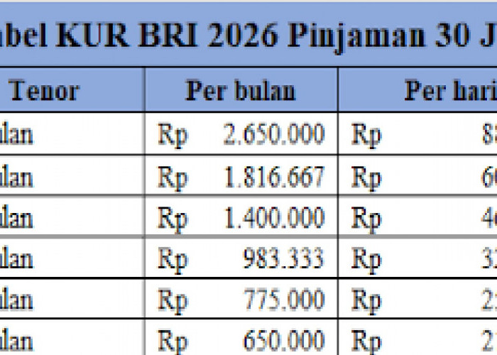 Tabel Angsuran KUR BRI 2026 Pinjaman 1 Juta -20 Juta: Cicilan Cuma Puluhan Ribu! 
