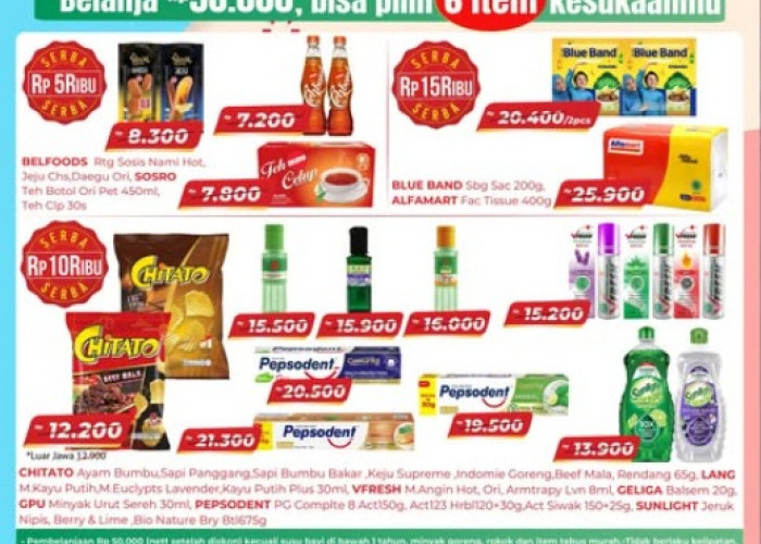 Ambil 6 Item! Tebus Murah Serba Rp 5 ribu hingga RP 15 ribu, Promo Puncak Alfamart Hari Ini 28 Februari 2026