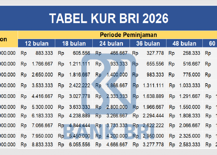 Tabel KUR BRI 2026: Pinjaman 10-100 Juta, Bunga 6%, Simak Simulasi Cicilan Ringannya!