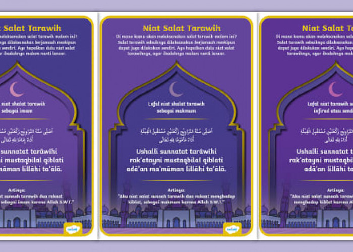 Kumpulan Niat Sholat Tarawih Berjamaah 11 dan 23 Rakaat Sesuai Sunnah