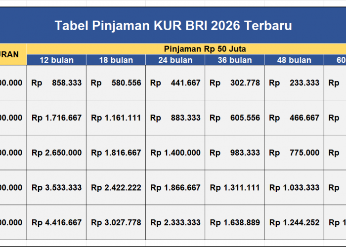 Simulasi Pinjaman KUR BRI 2026 50 Juta: Cicilan Mulai Rp 1 Jutaan per Bulan atau Rp 36 Ribuan per Hari
