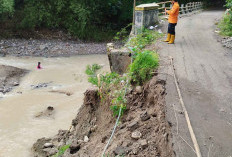 Tebing Kali Benda Longsor, Jembatan Lebak Ngok Terancam Putus