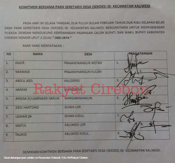 Sekdes Prajawinangun Kulon Akui Tanda Tangan Surat Dukungan