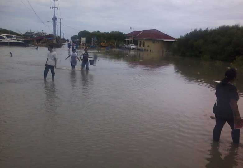 Banjir Rob Melanda Karangsong, Tambak Bandeng Jebol