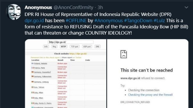 Situs Resmi DPR Diduga Diretas Akun Anonymous, Diklaim Terkait RUU HIP