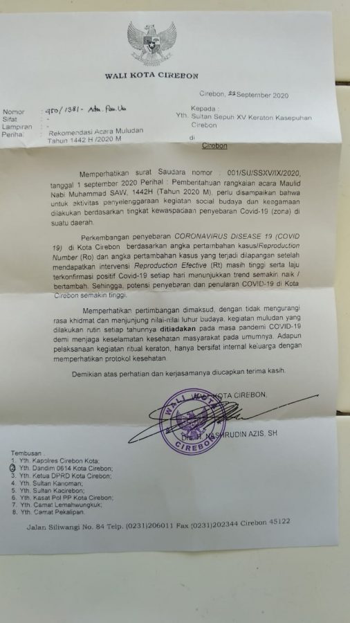 Muludan Ditiadakan di Masa Pandemi, Wali Kota Cirebon: Mangga, Tradisi Muludan Dilaksanakan Secara Internal di